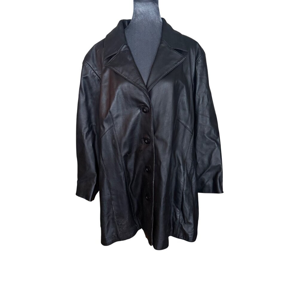 Wilson’s Maximo Vintage Black Leather Button-Up Coat Womens Size 3X